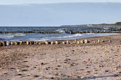 Ostseestrand mit Holzpflöcken