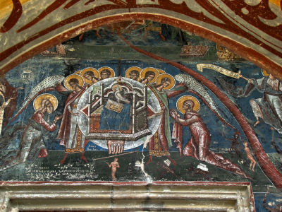 Detailaufname von Fresken an den Moldauklöstern