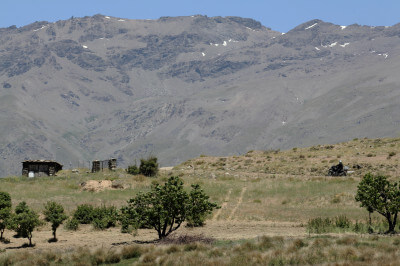 Panoramablick auf die karge Landschaft der Alpujarras und der Sierra Nevada