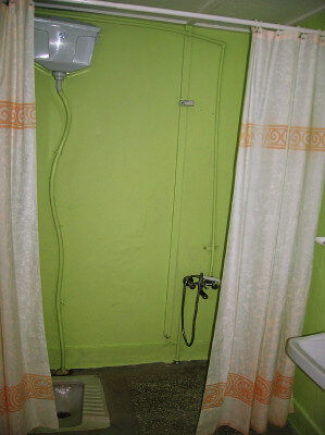 Blick auf eine Dusche mit integriertem Klo und Vorhang in Inebolu